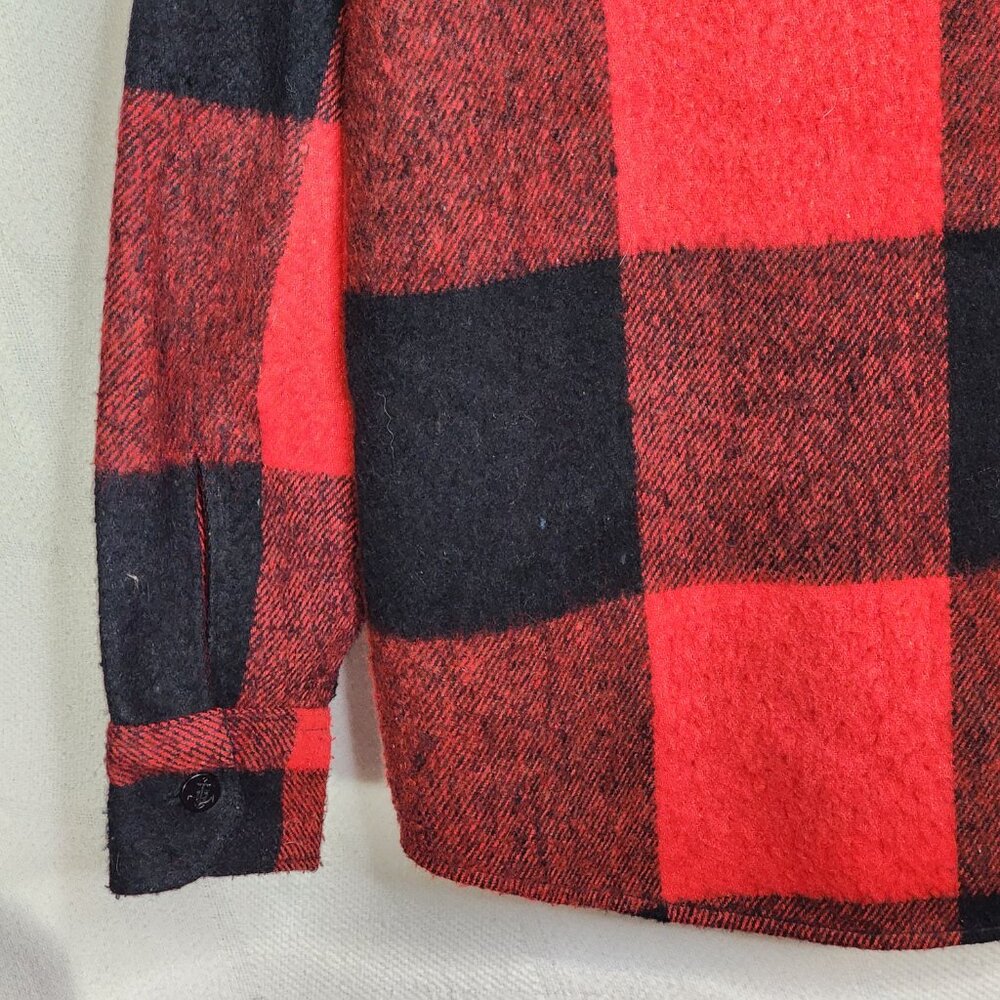 Bronzini Red and Black Buffalo Check Wool Blend Semi Lined Vintage Shacket Sz L - Picture 11 of 16